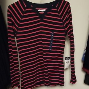 Long Sleeved Pink and Navy Shirt